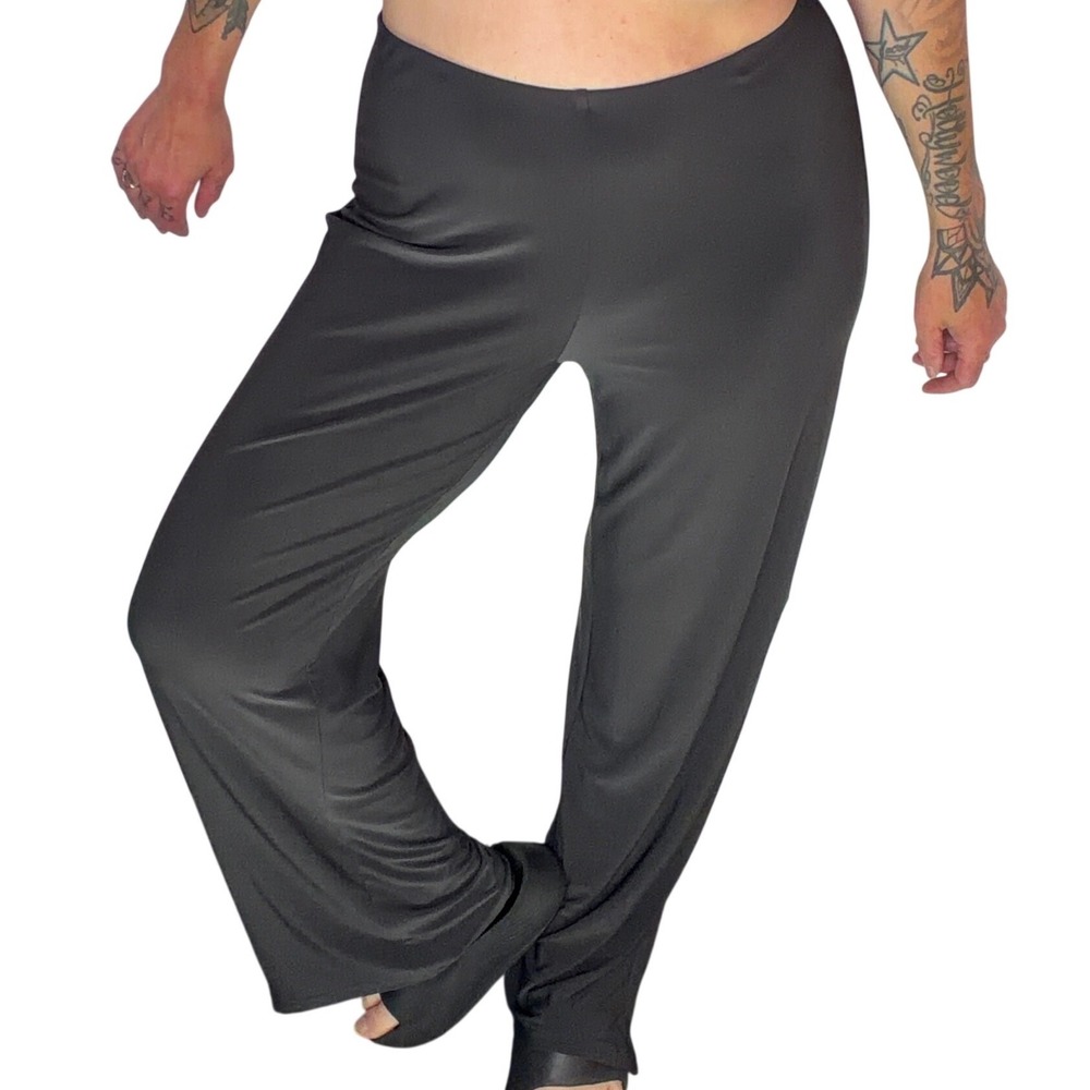 Sympli Wide Leg Pants Side Slit Slinky Jersey Grey Minimalist Canadian Made Sz 8